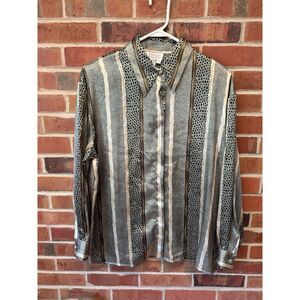 Tess Brand Silky Striped Button Down Blouse Size L
